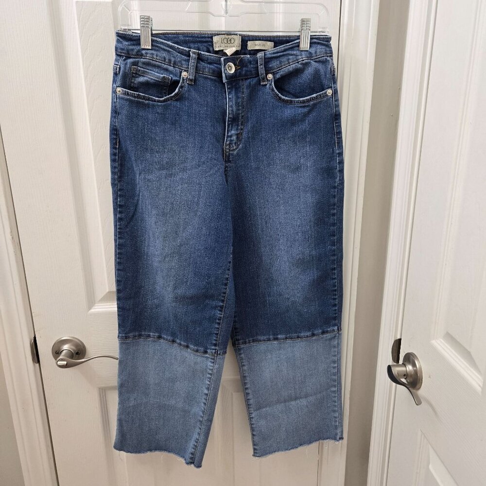 Logo Lori Goldstein Wide Leg Jeans 4P Blue Colorblock‎ Casual High Rise